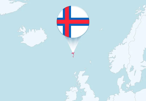 選択されたフェロー諸島の地図とフェロー諸島の旗のアイコンを持つヨーロッパ — ストックベクタ