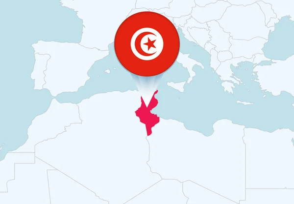 África Con Mapa Túnez Seleccionado Icono Bandera Túnez — Archivo Imágenes Vectoriales