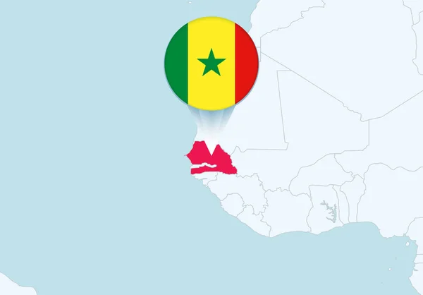 Afrique Avec Carte Sélectionnée Sénégal Icône Drapeau Sénégal — Image vectorielle