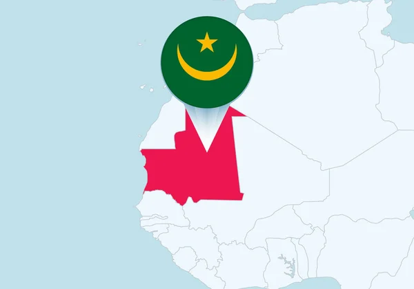 África Con Mapa Mauritania Seleccionado Icono Bandera Mauritania — Archivo Imágenes Vectoriales