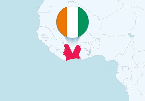 Afrika Met Geselecteerde Ivoorkust Kaart Ivoorkust Vlag Pictogram — Stockvector