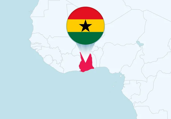 África Con Mapa Ghana Seleccionado Icono Bandera Ghana — Archivo Imágenes Vectoriales