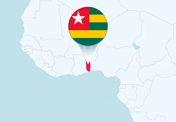 Afrika Kiválasztott Togo Térképpel Togo Zászló Ikonnal — Stock Vector