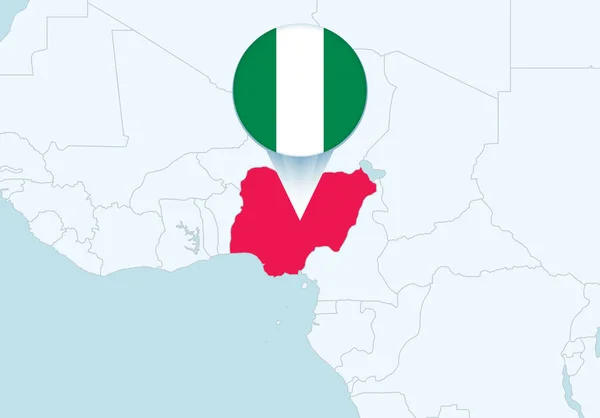 África Con Mapa Seleccionado Nigeria Icono Bandera Nigeria — Vector de stock