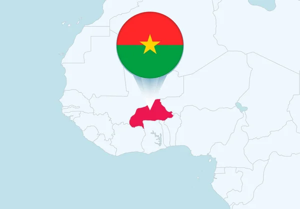 Afrika Kiválasztott Burkina Faso Térképpel Burkina Faso Zászlós Ikonnal — Stock Vector