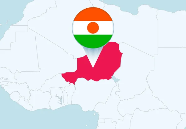 選択したニジェールの地図とニジェールの旗のアイコンを持つアフリカ — ストックベクタ