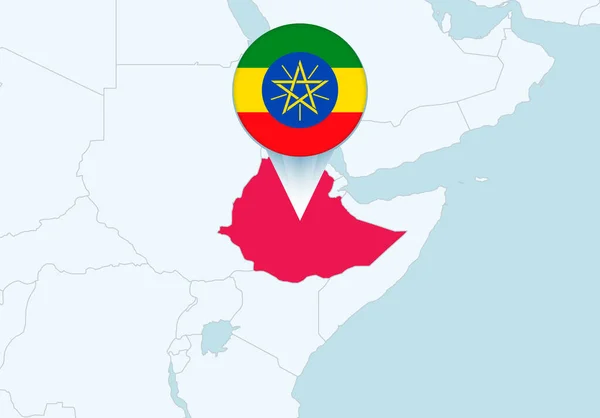 带有选定埃塞俄比亚地图和埃塞俄比亚国旗图标的非洲 — 图库矢量图片