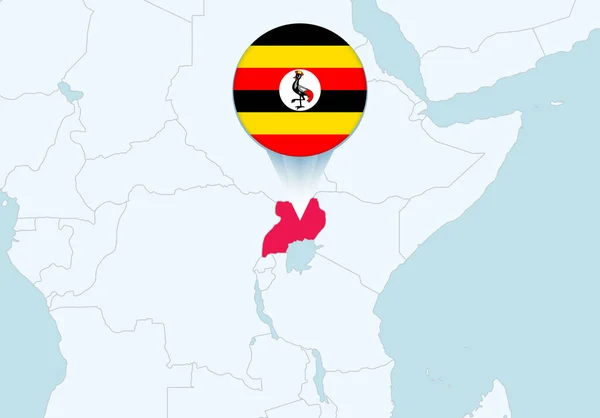 Африка Выбранной Картой Уганды Значком Флага Уганды — стоковый вектор