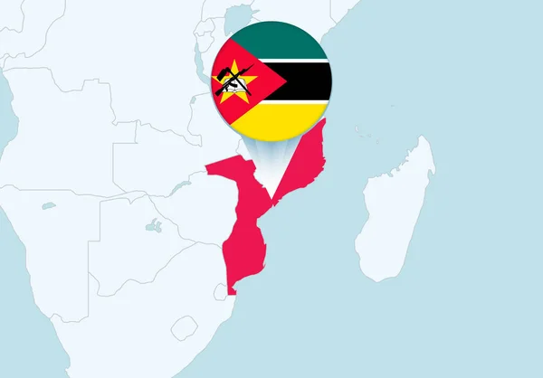 Αφρική Επιλεγμένο Χάρτη Μοζαμβίκης Και Εικονίδιο Σημαίας Μοζαμβίκης — Διανυσματικό Αρχείο