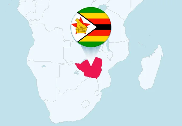 África Com Mapa Zimbábue Selecionado Ícone Bandeira Zimbábue — Vetor de Stock