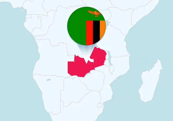 Africa Con Mappa Zambia Selezionata Icona Della Bandiera Zambia — Vettoriale Stock