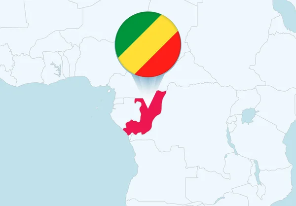 Seçili Kongo Haritası Kongo Bayrak Simgesine Sahip Afrika — Stok Vektör