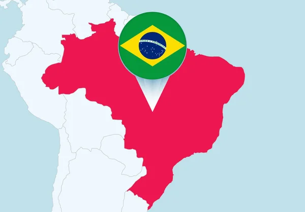Αμερική Επιλεγμένο Χάρτη Της Βραζιλίας Και Εικονίδιο Σημαία Της Βραζιλίας — Διανυσματικό Αρχείο