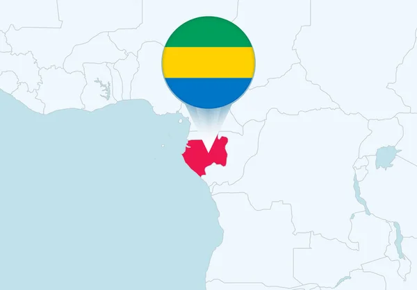 Afrika Met Geselecteerde Gabon Kaart Gabon Vlag Pictogram — Stockvector