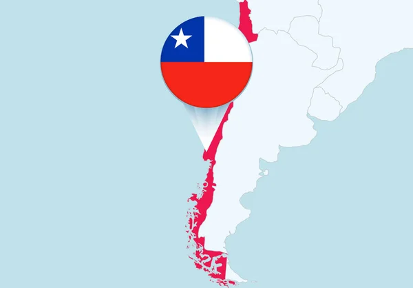 América Con Mapa Chile Seleccionado Icono Bandera Chile — Vector de stock