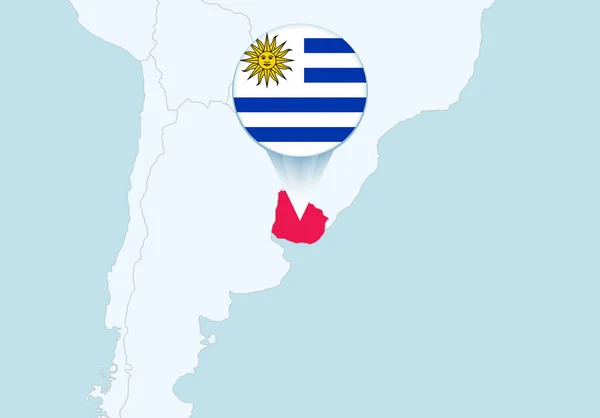 América Con Mapa Seleccionado Uruguay Icono Bandera Uruguay — Vector de stock