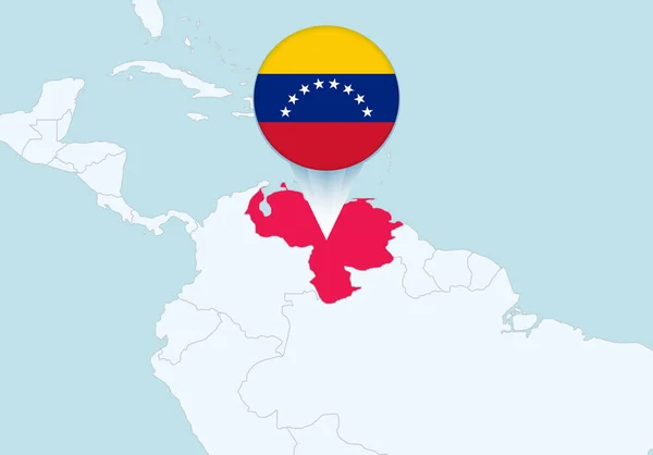 Ameryka Wybraną Mapą Wenezueli Ikoną Flagi Wenezueli — Wektor stockowy