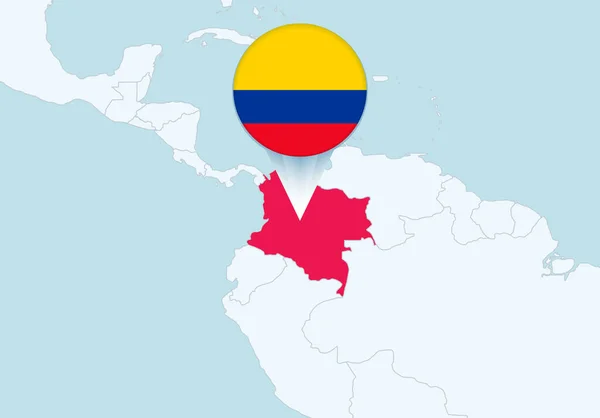 Amerika Med Vald Colombia Karta Och Colombia Flagga Ikon — Stock vektor