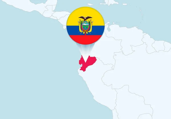 Ameryka Wybraną Mapą Ekwadoru Ikoną Flagi Ekwadoru — Wektor stockowy