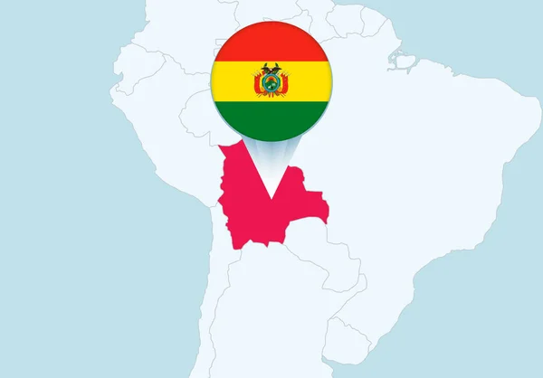 Amerika Met Geselecteerde Bolivia Kaart Bolivia Vlag Icoon — Stockvector
