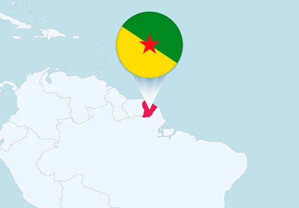 Amerika Vybranou Mapou Francouzské Guyany Ikonou Vlajky Francouzské Guyany — Stockový vektor