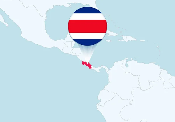 Αμερική Επιλεγμένο Χάρτη Της Κόστα Ρίκα Και Εικονίδιο Σημαίας Της — Διανυσματικό Αρχείο