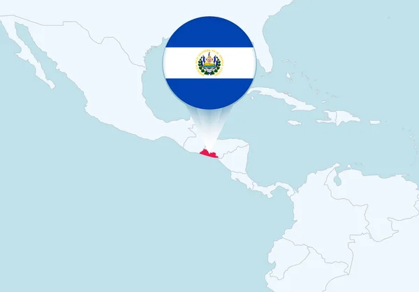 América Con Mapa Seleccionado Salvador Icono Bandera Salvador — Vector de stock