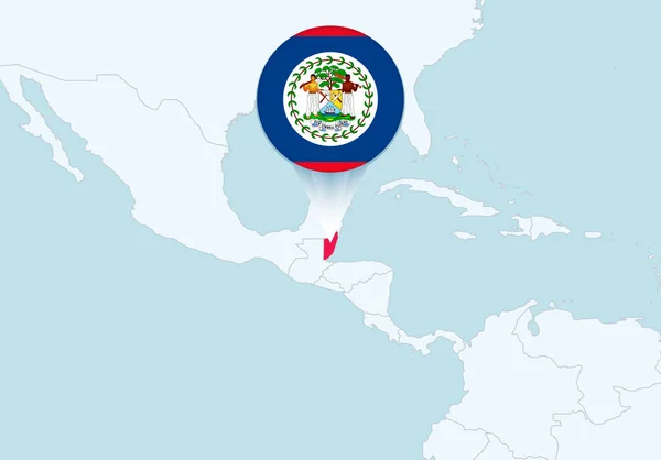 América Con Mapa Seleccionado Belice Icono Bandera Belice — Vector de stock