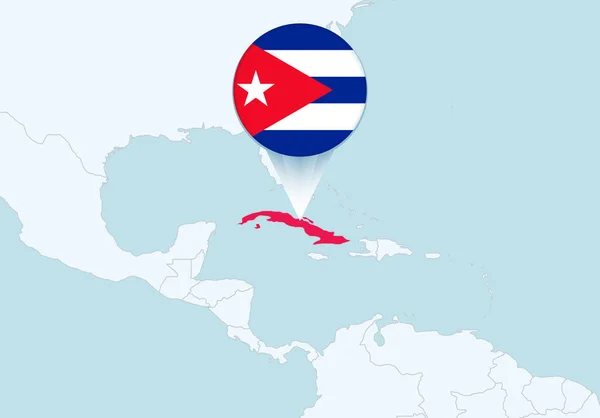 Amérique Avec Carte Cuba Sélectionnée Icône Drapeau Cubain — Image vectorielle