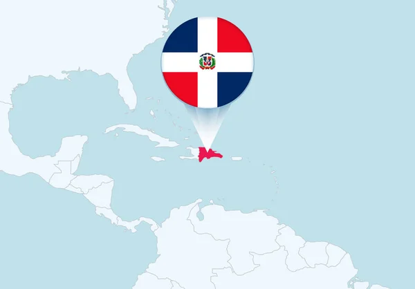 Amerika Met Geselecteerde Dominicaanse Republiek Kaart Dominicaanse Republiek Vlag Pictogram — Stockvector