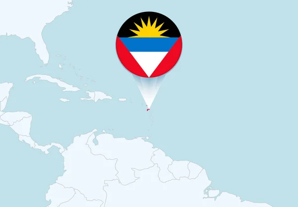 América Con Mapa Seleccionado Antigua Barbuda Icono Bandera Antigua Barbuda — Archivo Imágenes Vectoriales