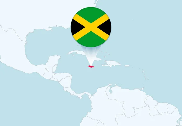 Amerika Mit Ausgewählter Jamaika Karte Und Jamaika Flagge — Stockvektor