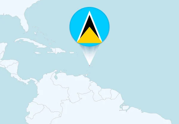 Amerika Met Geselecteerde Saint Lucia Kaart Saint Lucia Vlag Pictogram — Stockvector