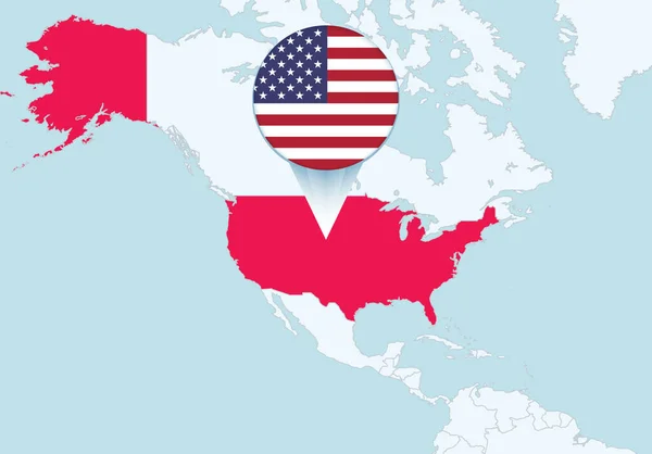 Amerika Met Geselecteerde Usa Kaart Usa Vlag Pictogram — Stockvector