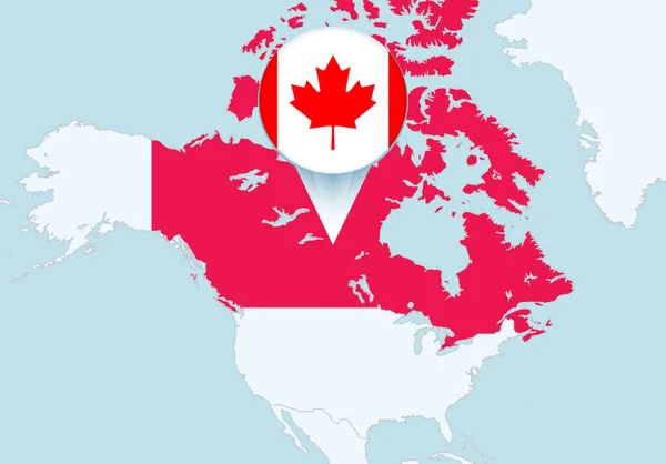 América Con Mapa Seleccionado Canadá Icono Bandera Canadá — Archivo Imágenes Vectoriales