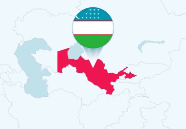 Seçili Özbekistan haritası ve Özbekistan bayrak simgesiyle Asya.