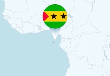 Seçili Sao Tome ve Principe haritasıyla Afrika ve Sao Tome ve Principe bayrak simgesi.
