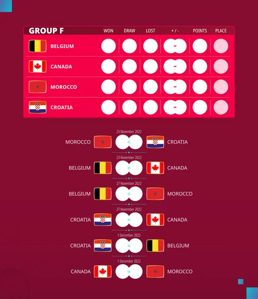 Copa Fútbol 2022 Calendario Partidos Del Grupo Banderas Bélgica Canadá — Vector de stock