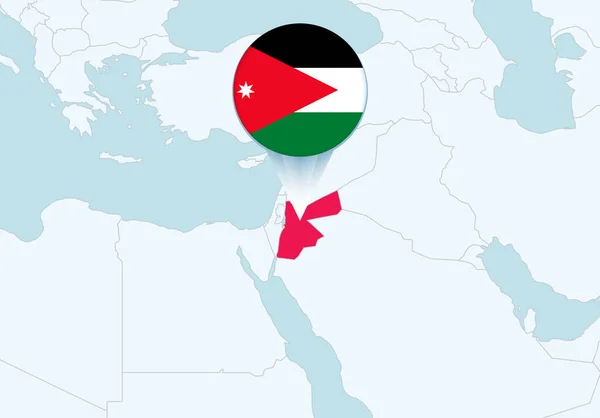 Asia Con Mapa Jordania Seleccionado Icono Bandera Jordania — Vector de stock