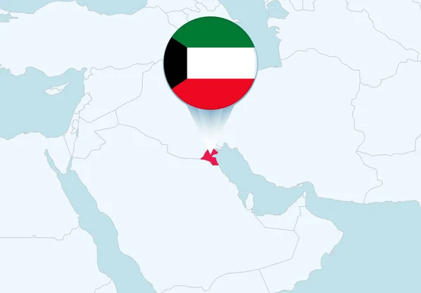Ásia Com Mapa Kuwait Selecionado Ícone Bandeira Kuwait —  Vetores de Stock