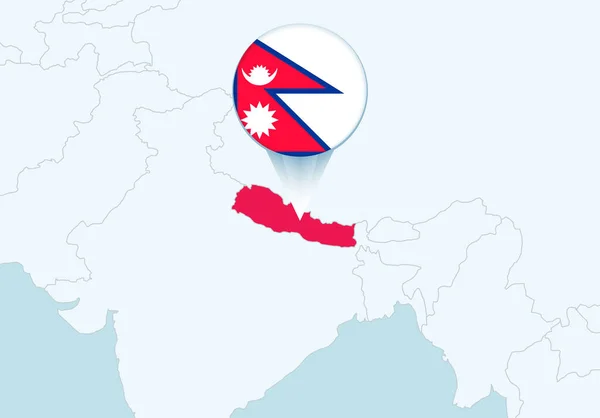 Asia Con Mapa Seleccionado Nepal Icono Bandera Nepal — Archivo Imágenes Vectoriales