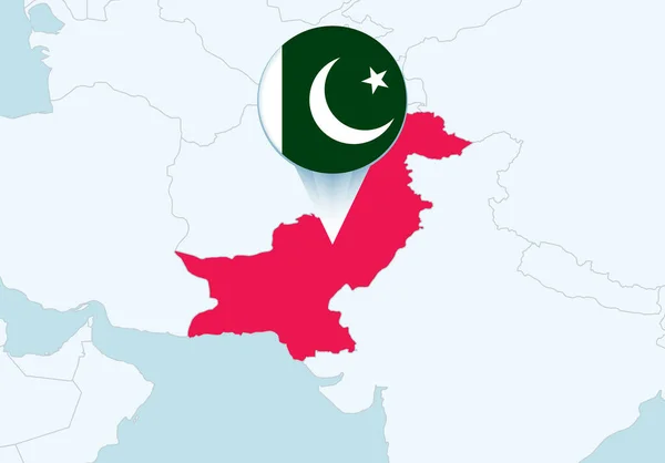 Ázsia Kiválasztott Pakisztáni Térképpel Pakisztáni Zászló Ikonjával — Stock Vector