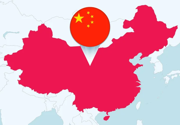 Azja Wybraną Mapą Chin Ikoną Flagi Chin — Wektor stockowy