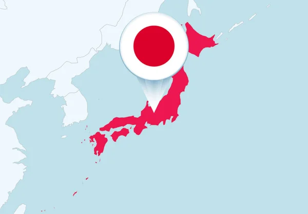 Seçili Japonya Haritası Japonya Bayrak Simgesiyle Asya — Stok Vektör
