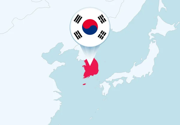 Asia Con Mapa Seleccionado Corea Del Sur Icono Bandera Corea — Archivo Imágenes Vectoriales