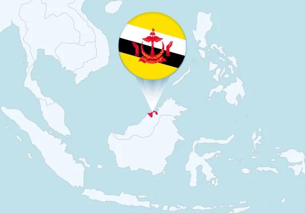 Asien Med Vald Brunei Karta Och Brunei Flagga Ikon — Stock vektor