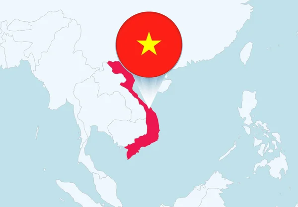 Asie Avec Carte Vietnam Sélectionnée Icône Drapeau Vietnam — Image vectorielle