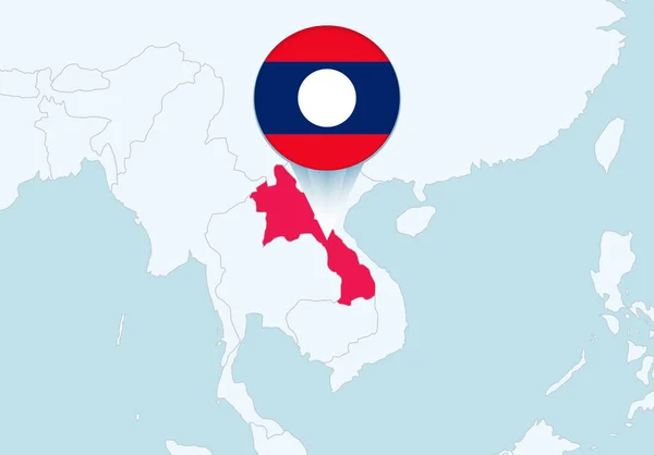 Ázsia Kiválasztott Laosz Térkép Laosz Zászló Ikon — Stock Vector