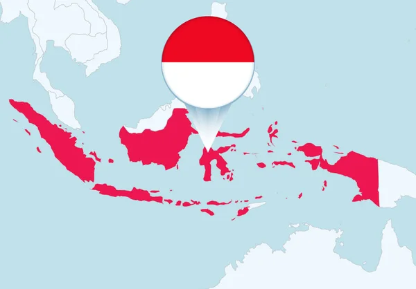 Asia Dengan Peta Indonesia Terpilih Dan Ikon Bendera Indonesia - Stok Vektor