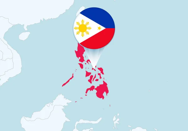 選択したフィリピンの地図とフィリピンの旗のアイコンを持つアジア — ストックベクタ